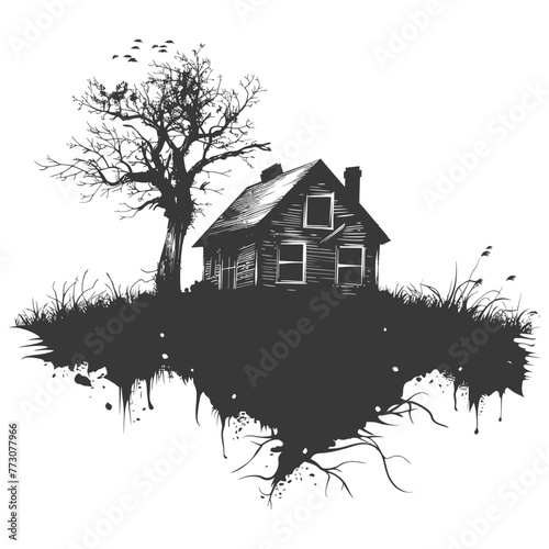 silhouette abandoned home or house black color only