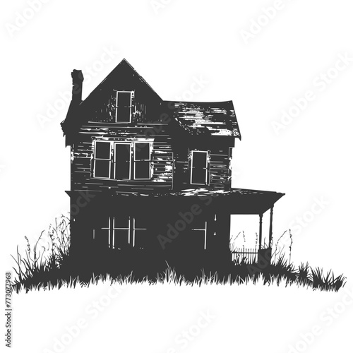 silhouette abandoned home or house black color only