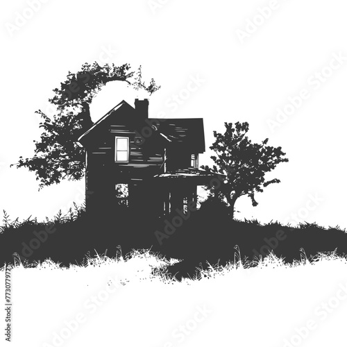 silhouette abandoned home or house black color only