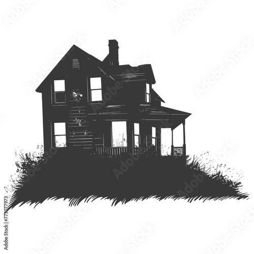 silhouette abandoned home or house black color only