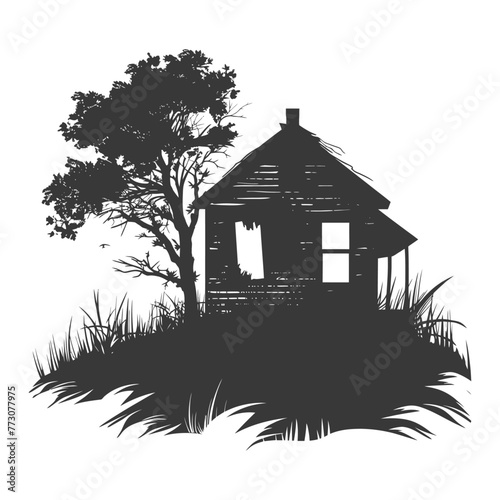 silhouette abandoned home or house black color only