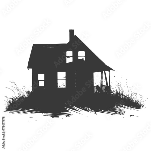 silhouette abandoned home or house black color only