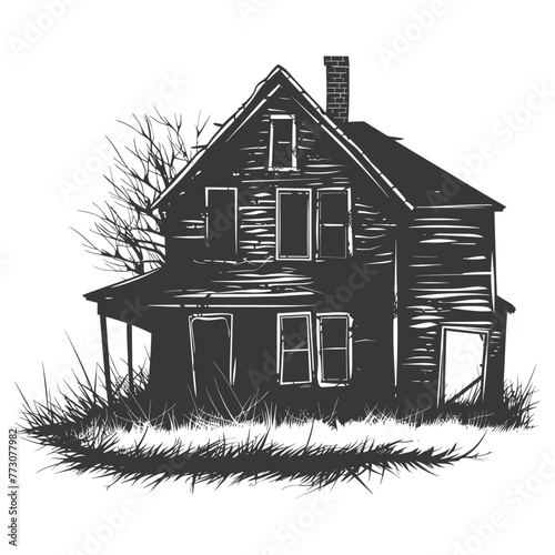 silhouette abandoned home or house black color only