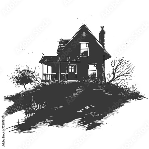 silhouette abandoned home or house black color only photo