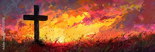 Sunset in the Clouds A Vibrant Painting of a Beautiful Sunset Generative AI