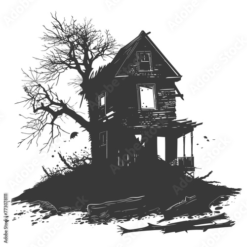 silhouette abandoned home or house black color only