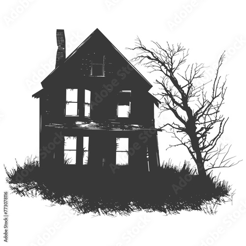 silhouette abandoned home or house black color only