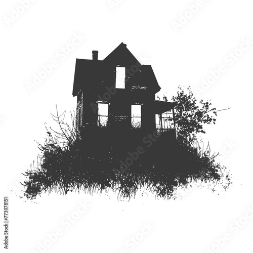 silhouette abandoned home or house black color only