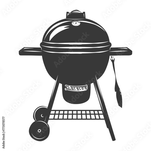 silhouette a barbecue grill offset smoker top down black color only