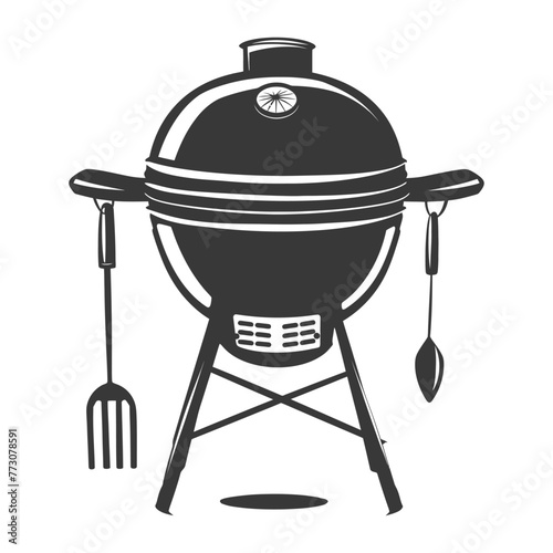 silhouette a barbecue grill offset smoker top down black color only