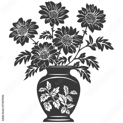 Silhouette aster flower in the vase black color only