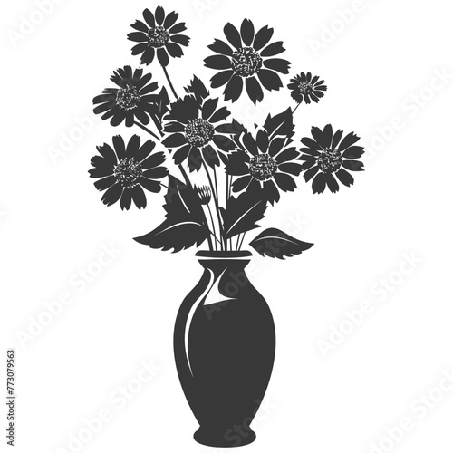 Silhouette aster flower in the vase black color only