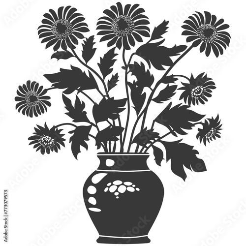 Silhouette aster flower in the vase black color only