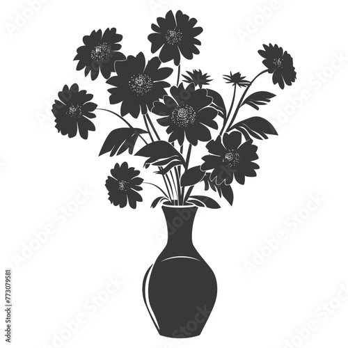 Silhouette aster flower in the vase black color only