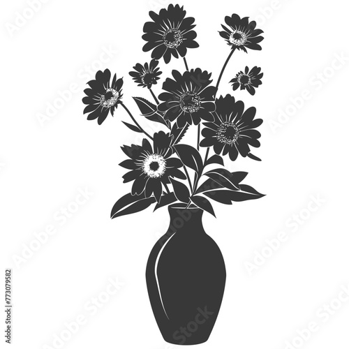 Silhouette aster flower in the vase black color only