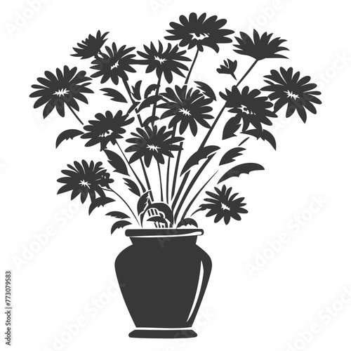 Silhouette aster flower in the vase black color only