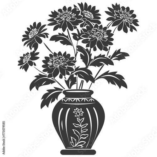 Silhouette aster flower in the vase black color only