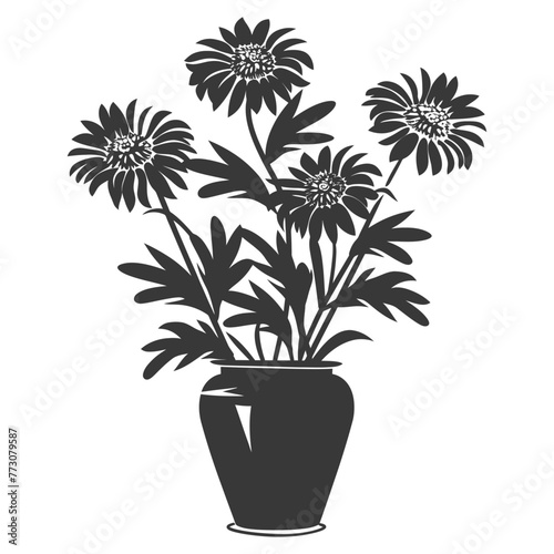 Silhouette aster flower in the vase black color only