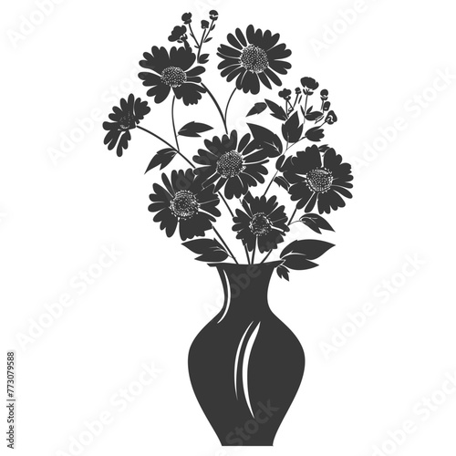 Silhouette aster flower in the vase black color only