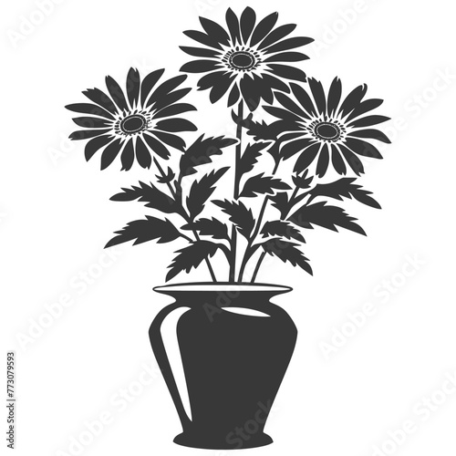 Silhouette aster flower in the vase black color only
