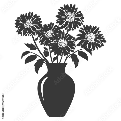Silhouette aster flower in the vase black color only