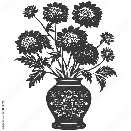 Silhouette aster flower in the vase black color only