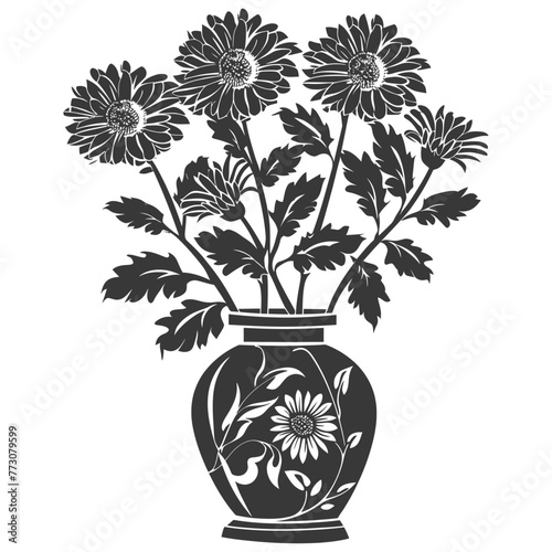 Silhouette aster flower in the vase black color only