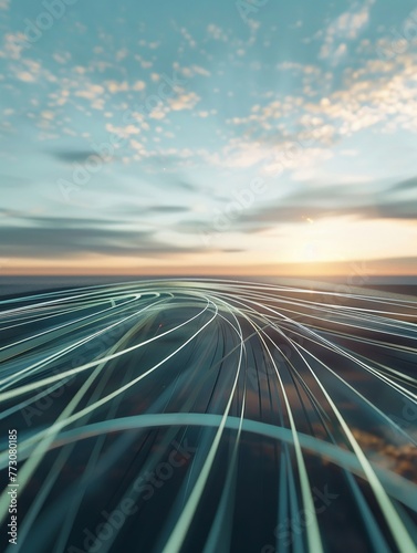 Capture the essence of connectivity and freedom with a dynamic handheld shot perspective of a tether stretching towards the horizon Emphasize movement and energy in the design © Pornarun