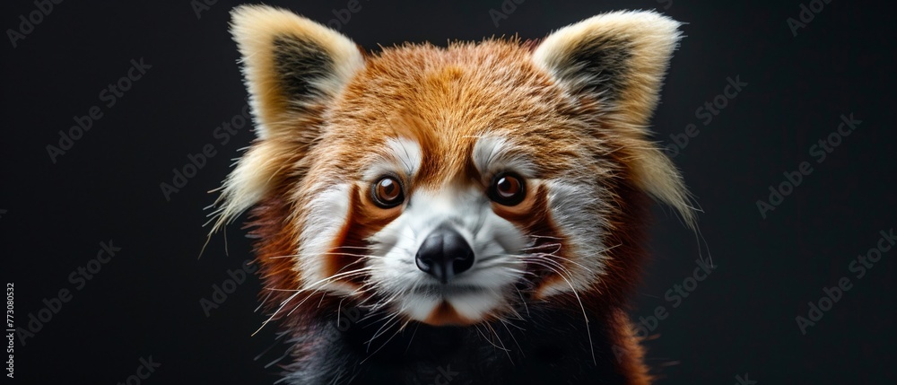 Fototapeta premium Capture the playful curiosity of a red panda with an over-the-shoulder shot, showcasing its vibrant fur and adorable features Perfect for a childrens book cover or animal conservation campaign