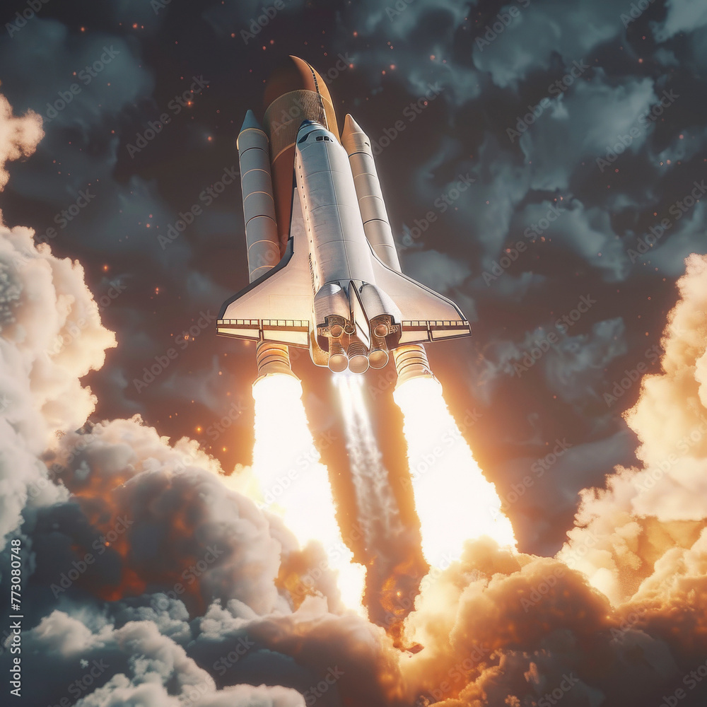 Space shuttle launching, Nashid Chroma style, dynamic 4K - obrazy, fototapety, plakaty 