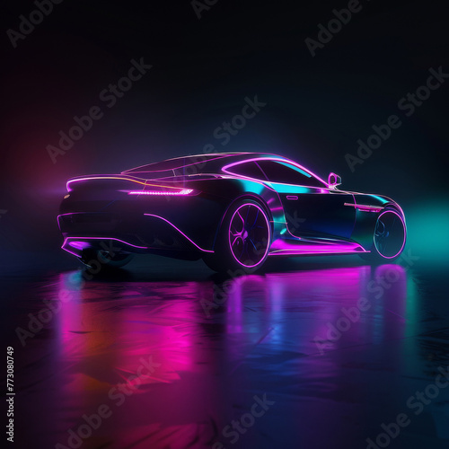 Sports car with neon underglow, style, 4K © kitinut