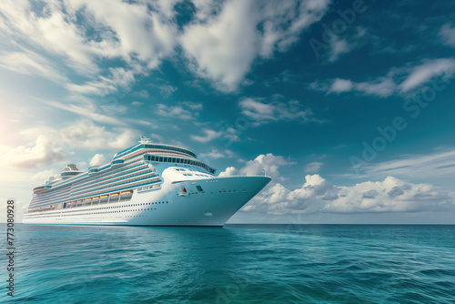 Floating on waves of ocean is beautiful cruise ship AI Generative