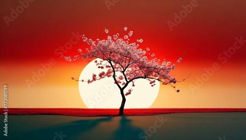 tree in the sunset wallpaper national landscape sky vector art background blood  Cherry Blossom  minimalism  Photoshop  red  sun  sunset  HD wallpaper