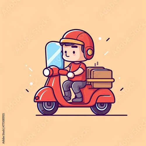 Cute Courier Delivery Package Cartoon  Icon Illustration. People Transportation Icon Concept Isolated Premium Vector. Flat Cartoon Style