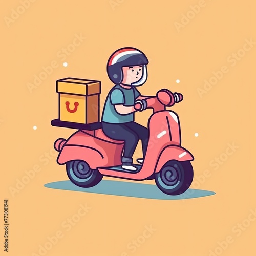 Cute Courier Delivery Package Cartoon  Icon Illustration. People Transportation Icon Concept Isolated Premium Vector. Flat Cartoon Style