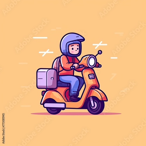 Cute Courier Delivery Package Cartoon  Icon Illustration. People Transportation Icon Concept Isolated Premium Vector. Flat Cartoon Style