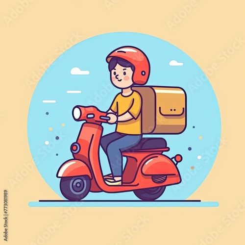 Cute Courier Delivery Package Cartoon  Icon Illustration. People Transportation Icon Concept Isolated Premium Vector. Flat Cartoon Style