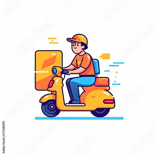 Cute Courier Delivery Package Cartoon  Icon Illustration. People Transportation Icon Concept Isolated Premium Vector. Flat Cartoon Style