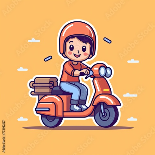 Cute Courier Delivery Package Cartoon  Icon Illustration. People Transportation Icon Concept Isolated Premium Vector. Flat Cartoon Style