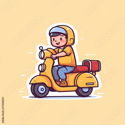 Cute Courier Delivery Package Cartoon  Icon Illustration. People Transportation Icon Concept Isolated Premium Vector. Flat Cartoon Style
