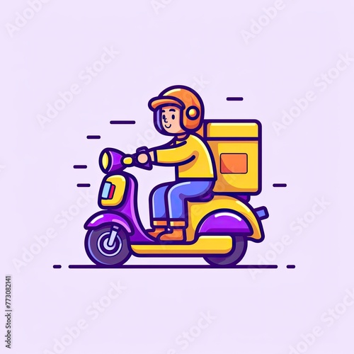 Cute Courier Delivery Package Cartoon  Icon Illustration. People Transportation Icon Concept Isolated Premium Vector. Flat Cartoon Style