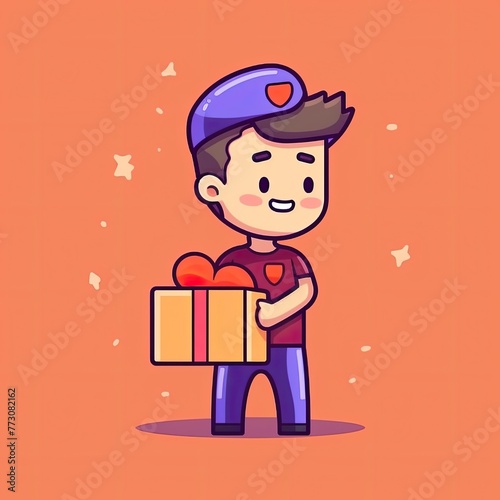 Cute Courier Delivery Package Cartoon  Icon Illustration. People Transportation Icon Concept Isolated Premium Vector. Flat Cartoon Style