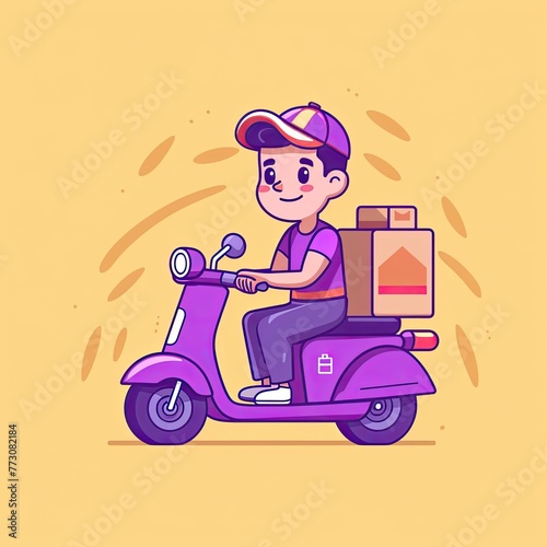 Cute Courier Delivery Package Cartoon  Icon Illustration. People Transportation Icon Concept Isolated Premium Vector. Flat Cartoon Style