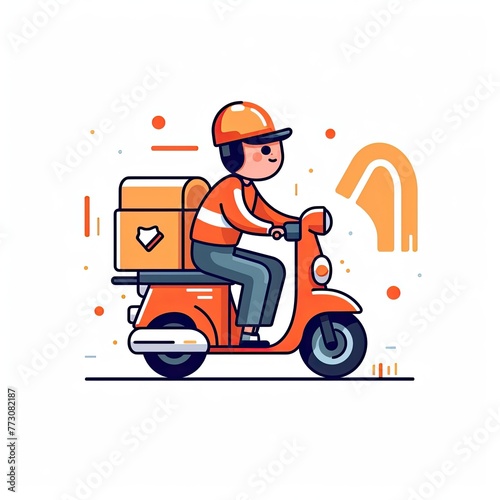 Cute Courier Delivery Package Cartoon  Icon Illustration. People Transportation Icon Concept Isolated Premium Vector. Flat Cartoon Style