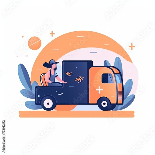 Cute Courier Delivery Package Cartoon  Icon Illustration. People Transportation Icon Concept Isolated Premium Vector. Flat Cartoon Style