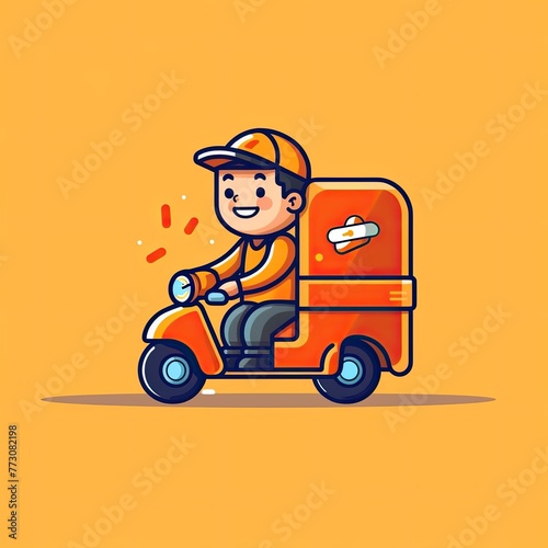 Cute Courier Delivery Package Cartoon  Icon Illustration. People Transportation Icon Concept Isolated Premium Vector. Flat Cartoon Style