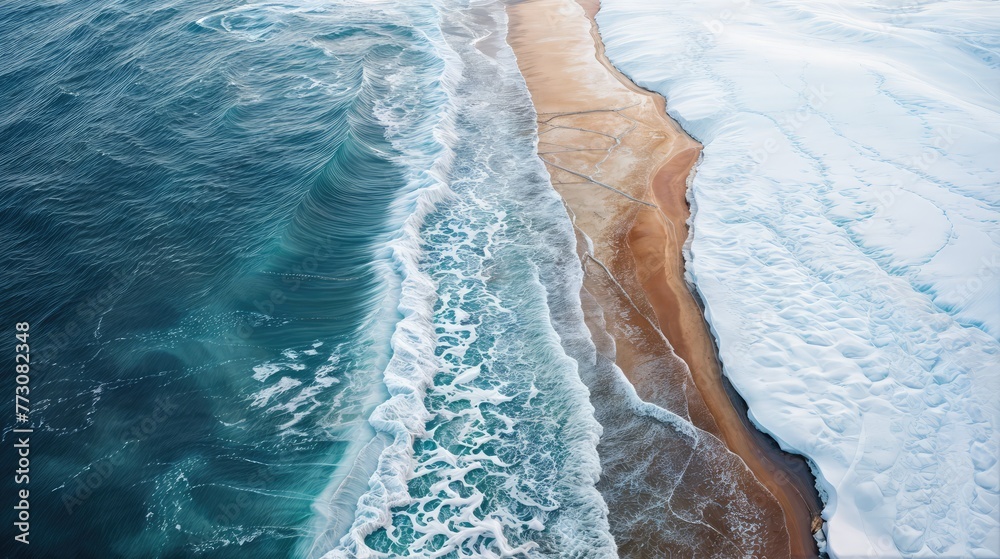Aerial view of a shoreline with a mix of sand and ice, and waves crashing.jpg