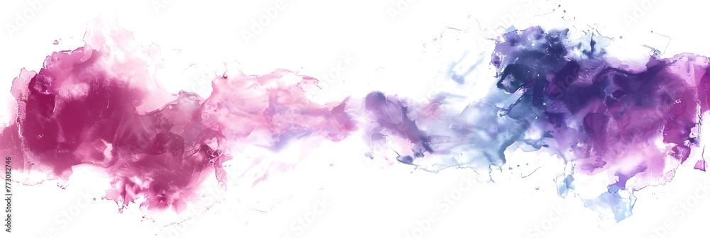 Pink and purple watercolor stains blending on transparent background.