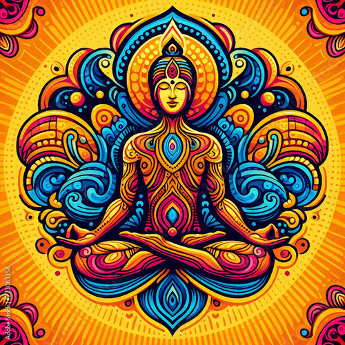Meditation illustration created with colorful motifs 