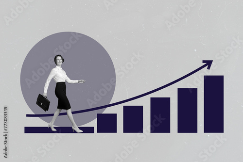 Sketch image composite trend artwork 3D photo collage of young businesswoman walk at job graphics result up growth statistics success project © deagreez